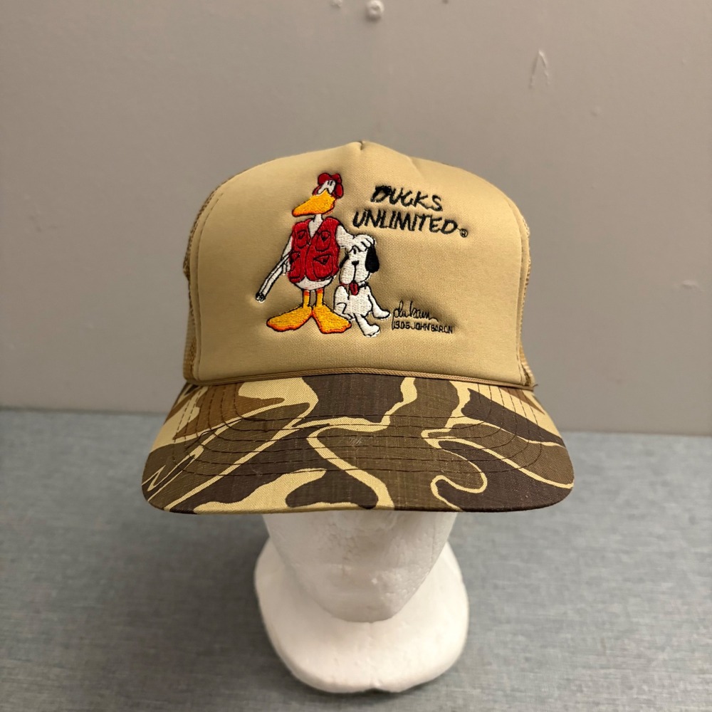Ducks Unlimited Trucker Hat Mens OSFA Camo John Baron Vintage 90s Snapback Cap